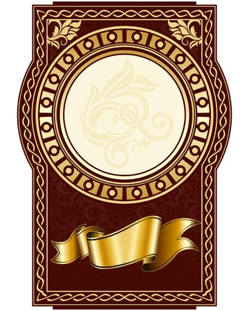 label with circle frame and gold ribbon のイラスト素材