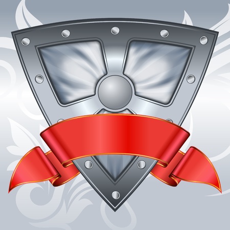 steel shield with red ribbonのイラスト素材