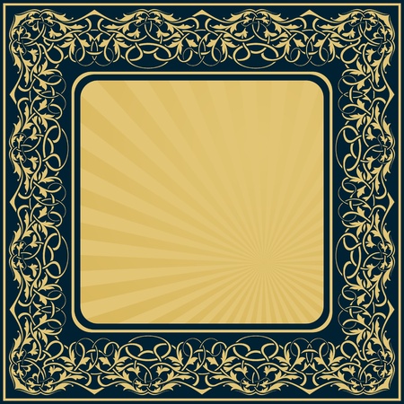 rectangle gold frame with floral ornamental border のイラスト素材