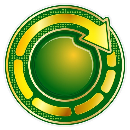 Abstract green round icon with gold arrowのイラスト素材