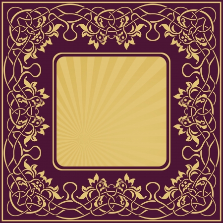 Gold vintage frame with floral ornamental borderのイラスト素材