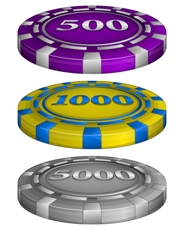 Vector illustration of Casino poker chips with cost 500, 1000, 5000のイラスト素材