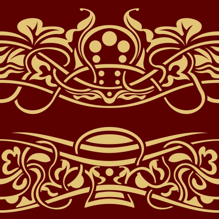 Collection of gold floral seamless border design elementのイラスト素材
