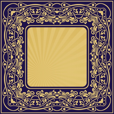 Gold vintage frame with floral ornamental borderのイラスト素材