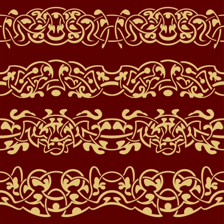 Collection of gold floral seamless border design elementのイラスト素材