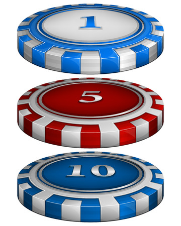Vector illustration of Casino poker chips with cost 1,5,10のイラスト素材