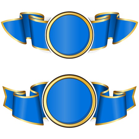 Blue round frame with ribbon on white backgroundのイラスト素材