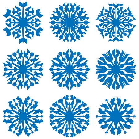 Vector illustration of Geometric blue Snowflakes setのイラスト素材
