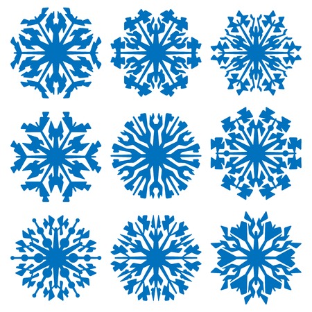Vector illustration of Geometric blue Snowflakes setのイラスト素材