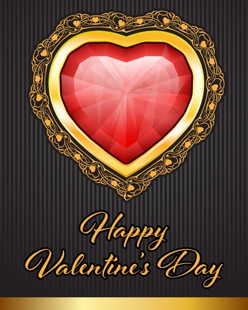 Valentine Day background with gem hearts and floral borderのイラスト素材