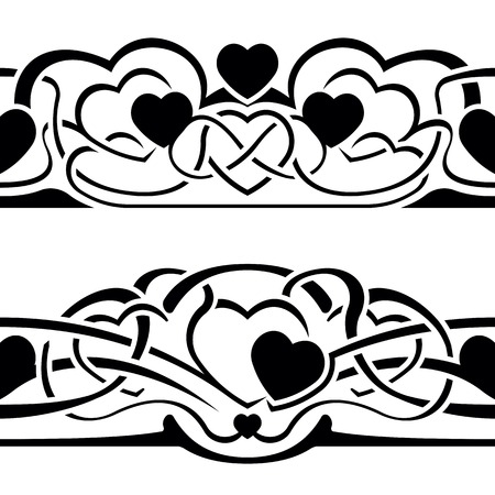 Collection of valentine day seamless border with heartsのイラスト素材