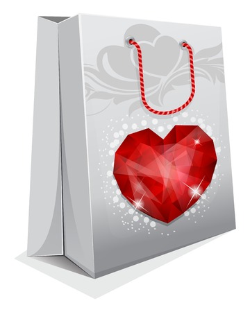 Vector illustration of paper bag with gem heartのイラスト素材
