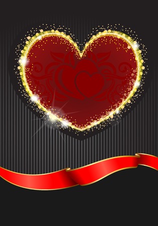 Valentines Day background with gem hearts and floral borderのイラスト素材