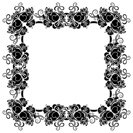 Black frame with ornamental border with heartsのイラスト素材