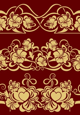 Collection of Gold seamless border with flower and heartsのイラスト素材