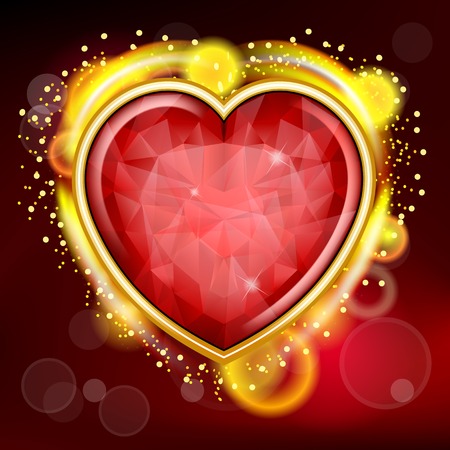 Valentines Day background with gem hearts and shiny borderのイラスト素材