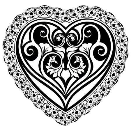 Abstract valentine day tatto heart with ornamental borderのイラスト素材