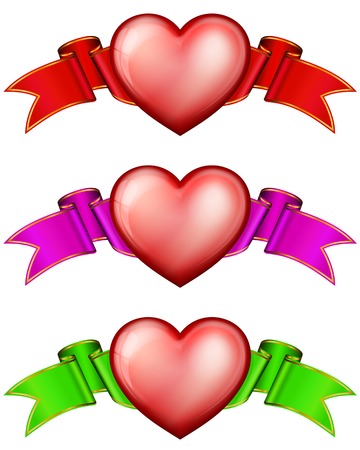 Collection hearts with ribbon for valentines dayのイラスト素材