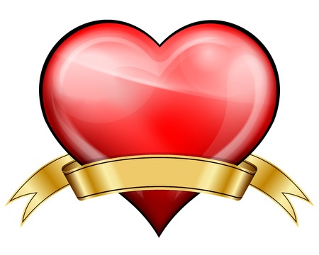Red heart with golden ribbon for valentines dayのイラスト素材