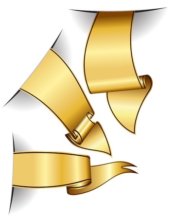 Gold ribbon collection isolated on white backgroundのイラスト素材