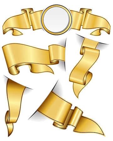 Gold ribbon collection isolated on white backgroundのイラスト素材