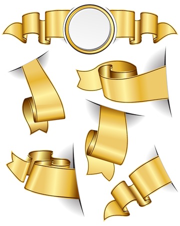 Gold ribbon collection isolated on white backgroundのイラスト素材