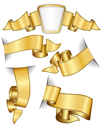 Gold ribbon collection isolated on white backgroundのイラスト素材