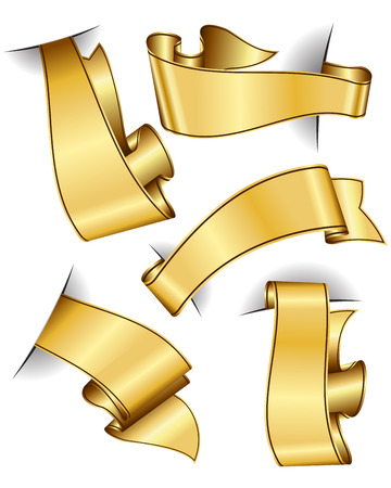 Gold ribbon collection isolated on white backgroundのイラスト素材