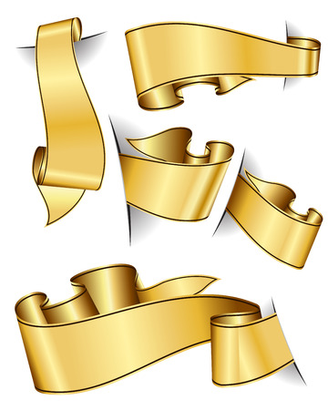 Gold ribbon collection isolated on white backgroundのイラスト素材