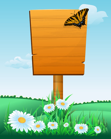 Signpost. wooden sign boards with flowers and butterfly. Vector illustrationのイラスト素材