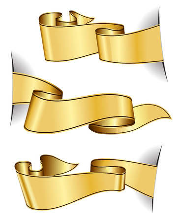 Gold ribbon collection isolated on white backgroundのイラスト素材