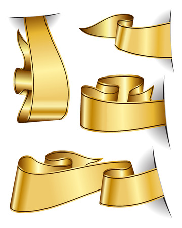 Gold ribbon collection isolated on white backgroundのイラスト素材