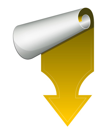 Yellow arrow with curled up side. Vector illustrationのイラスト素材