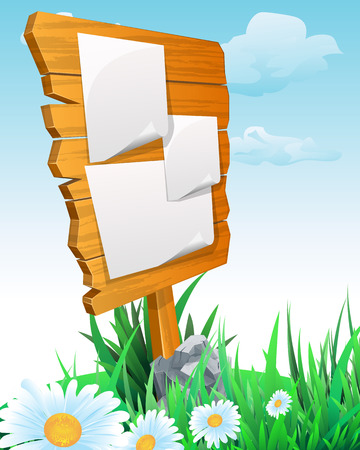 Signpost. wooden sign boards on meadow.  Vector illustrationのイラスト素材