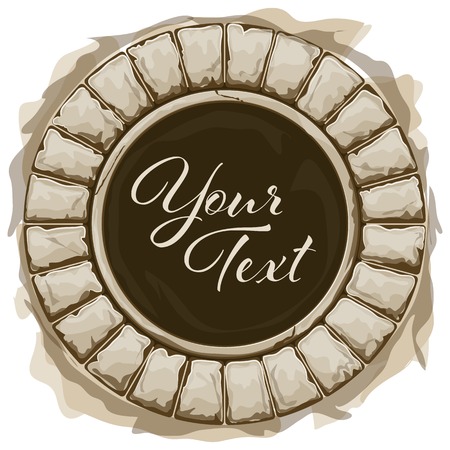 Brown round stone frame on white. Vector illustrationのイラスト素材