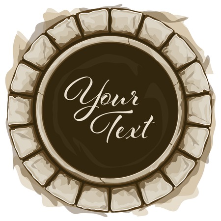 Brown round stone frame on white. Vector illustrationのイラスト素材