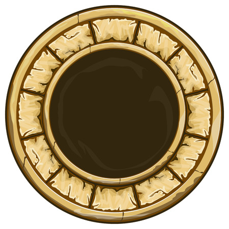 Brown round stone frame on white. Vector illustrationのイラスト素材