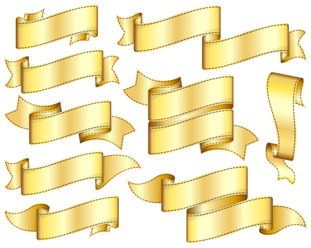 Big set of gold ribbon on white background. Vector illustration.のイラスト素材