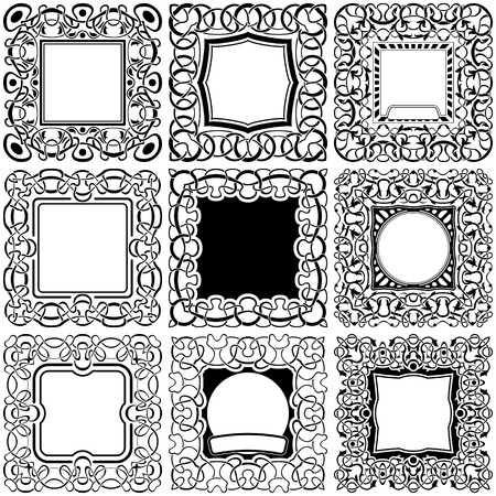 Big set of square black frame with ornamental borderのイラスト素材