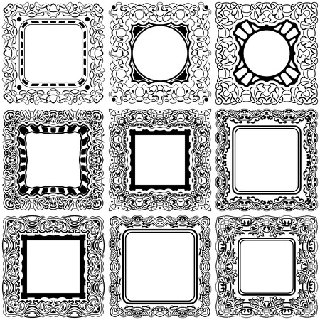 Big set of square black frame with ornamental borderのイラスト素材