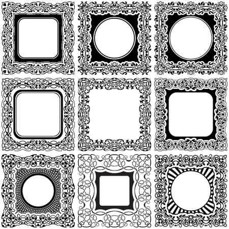 Big set of square black frame with ornamental borderのイラスト素材