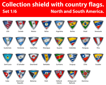 Collection shield with country flags. Part 1 of 6. North and South America.のイラスト素材