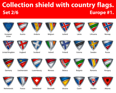 Collection shield with country flags. Part 2 of 6. Europe.のイラスト素材