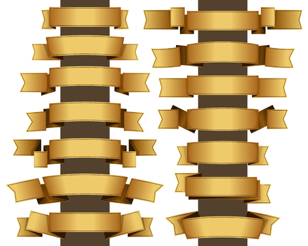 Collection of fourteen gold ribbon. Vector illustrationのイラスト素材