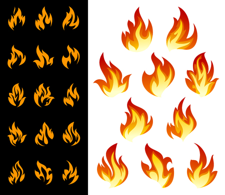 Set of fire flat icons and pictograms for danger concept or logo designのイラスト素材
