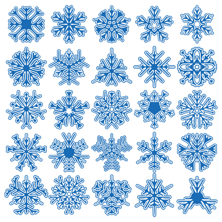 Big set of 25 openwork snowflakes. Winter design element.のイラスト素材