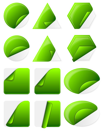 Set of 12 green sticker label of various shapes.のイラスト素材