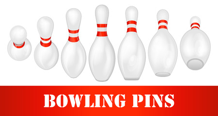 Set of 7 bowling pins at different angleのイラスト素材