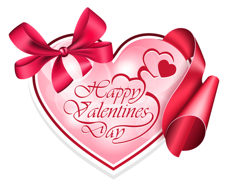 Heart shape frame with ribbon and bow on white backgroundのイラスト素材