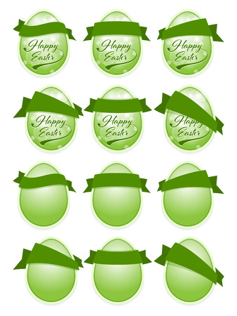 Set of 12 green eeg shape label with ribbonsのイラスト素材